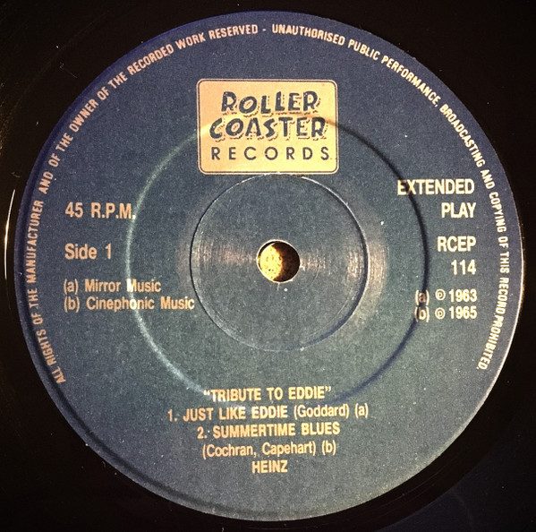 Heinz – Tribute To Eddie  ( Vinyl, 7", 45 RPM, EP) RCEP 114 - Image 2