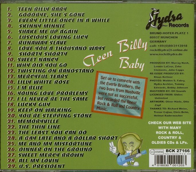 The Sprouts: Teen Billy Baby  (CD) Hydra Records – BCK 27166 – Image 2