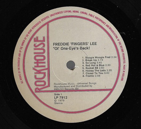 Freddie Fingers Lee – Ol' One-Eye's Back! ( Vinyl, LP, Album )Rockhouse – LP 7912 – Image 2